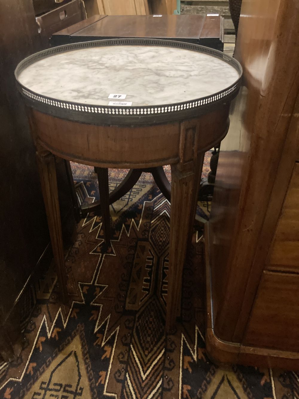 A French circular marble top table, diameter 48cm height 74cm (a.f.)